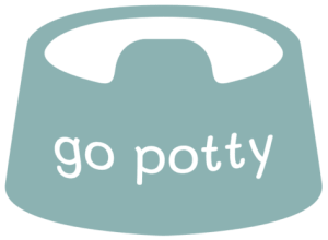 The logo of Go Potty, consisting of bold and colorful text in a playful mali font, with the words 'Go Potty' written in white on blue potty. The Go potty app is a free potty training app and best potty training app for 18 months old baby 2 years old child and 3 years old child or toddler